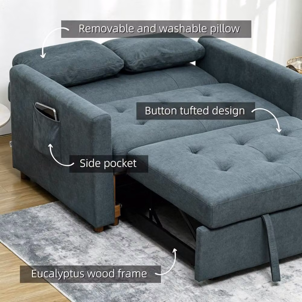 STILVORA 3-in-1 Modern Grey Fabric Sofa Bed with Pull-Out Frame, Solid Wood Frame and Scatter Cushions – 5