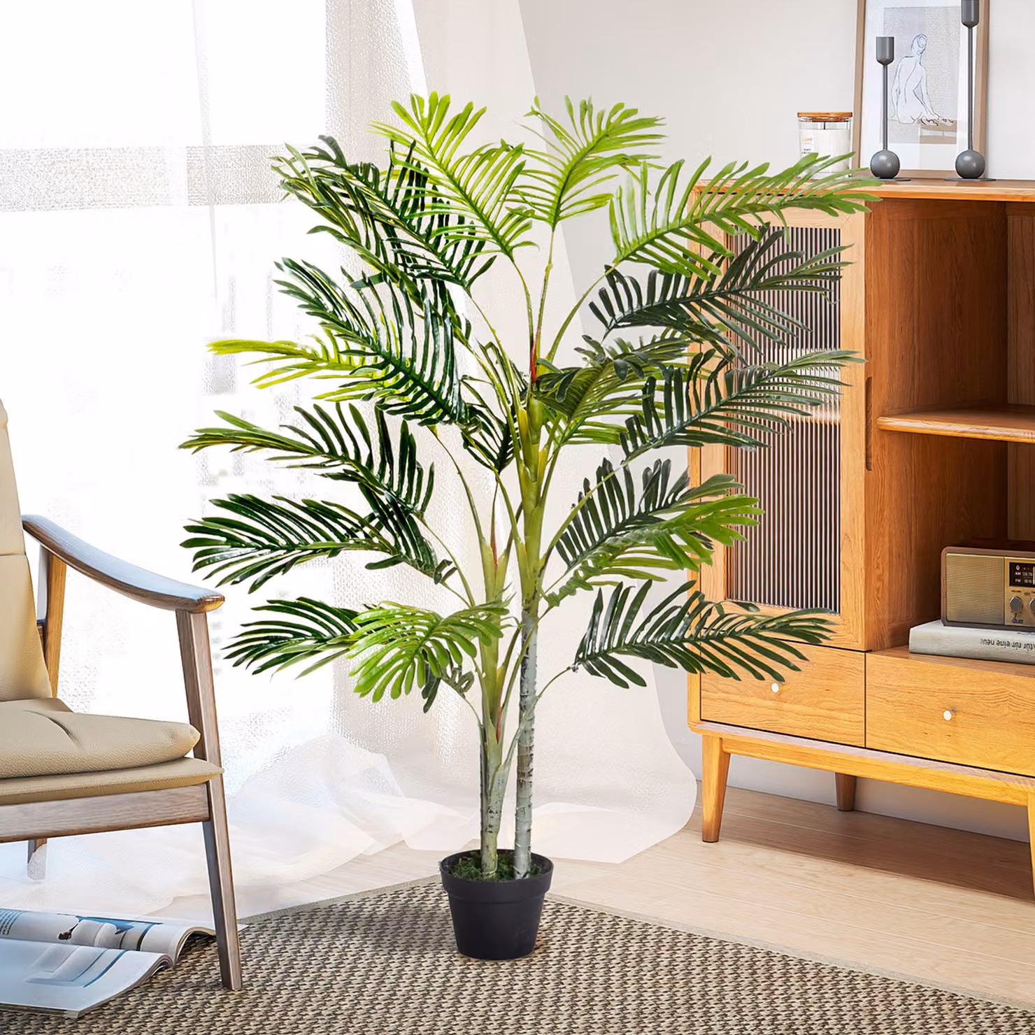 Outsunny Artificial Palm Tree Green and Black Faux Plant, Height: 150 cm – 5