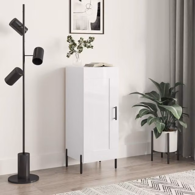 Berkfield Home Modern High Gloss White Sideboard, W/D/H: 34.5 x 34.5 x 90 cm