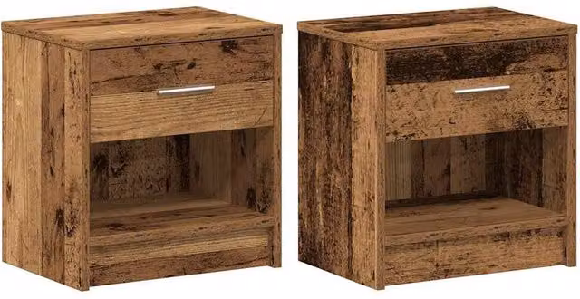 Berkfield Home Set of 2 Bedside Cabinets with Drawer in Brown Old Wood, W/D/H: 39 x 28 x 41 cm