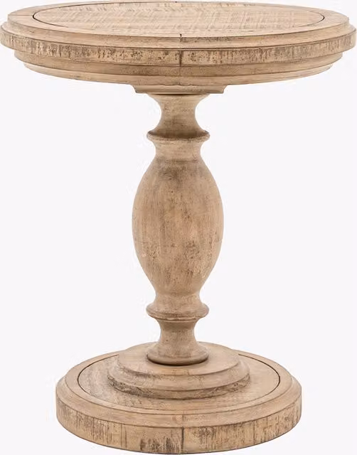 Perch & Parrow Heirloom Round Pine Side Table in Brown and Beige