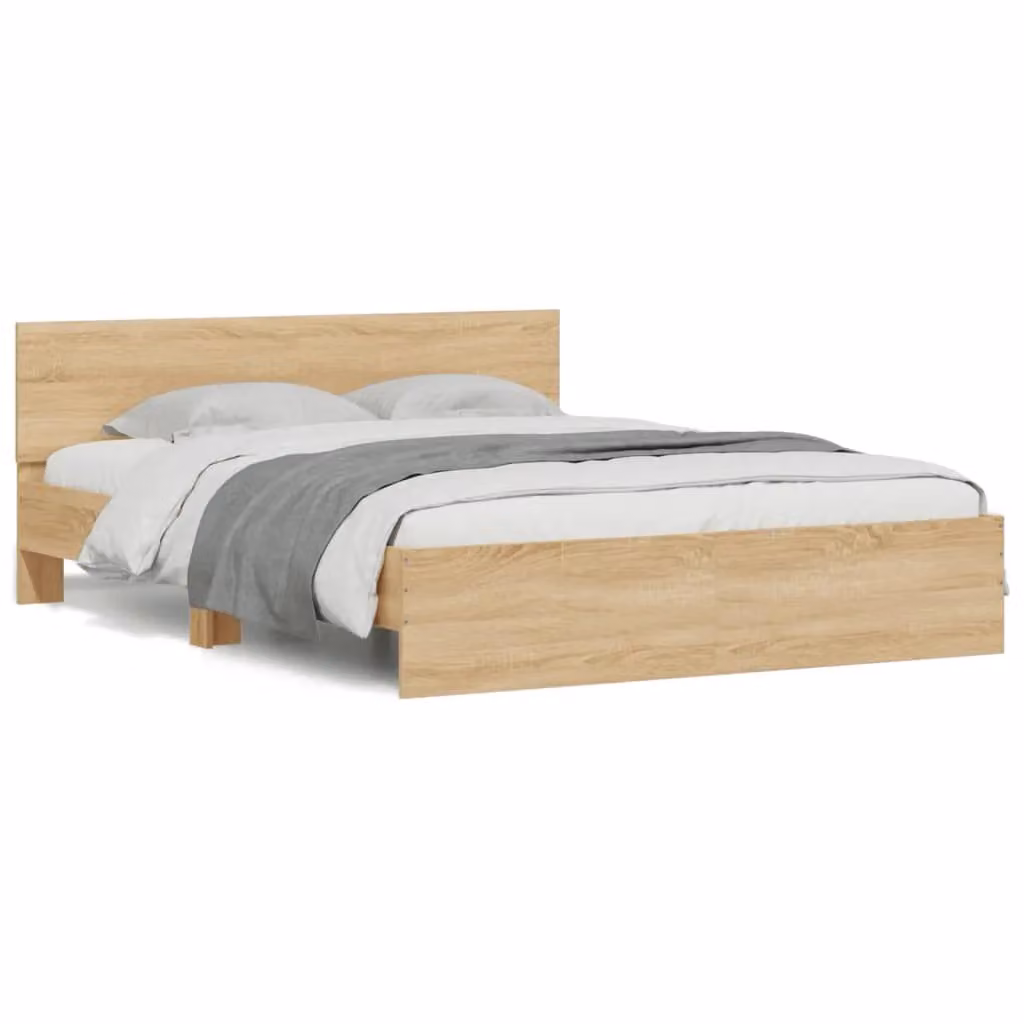 Berkfield Home King Size Bed Frame in Sonoma Oak Brown with LED Under-Bed Lighting and USB Charging Port, W/D/H: 150 x 200 cm – 2