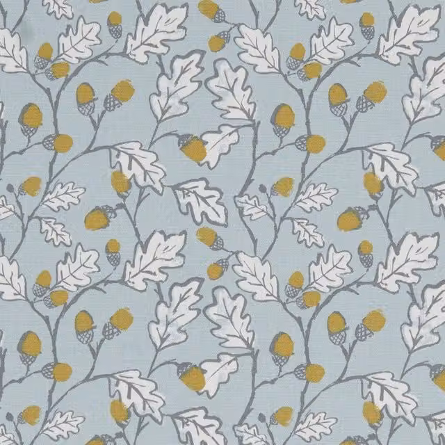 Clarke & Clarke Acorn Trail Floral Cotton Fabric Panel in Duckegg Blue