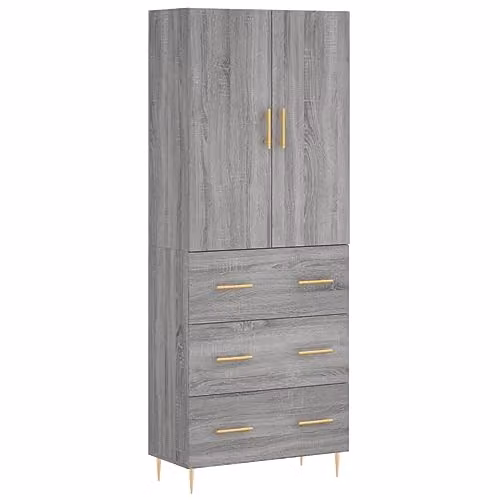 vidaXL Modern Grey Sonoma Highboard with Hinged Doors and Internal Shelves, W/D/H: 69.5 x 34 x 180 cm