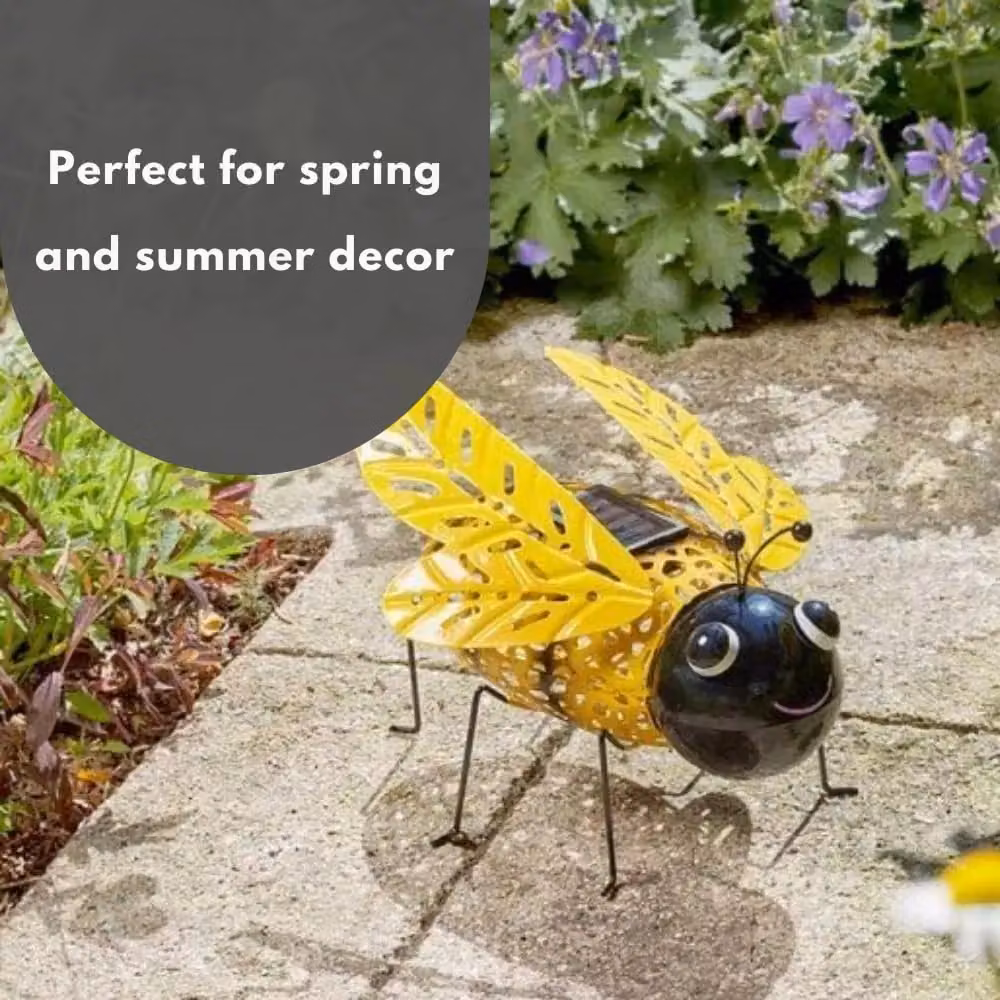 Marco Paul Yellow Solar Powered Silhouette Bumble Bee Metal Garden Ornament, Height: 26 cm – 4