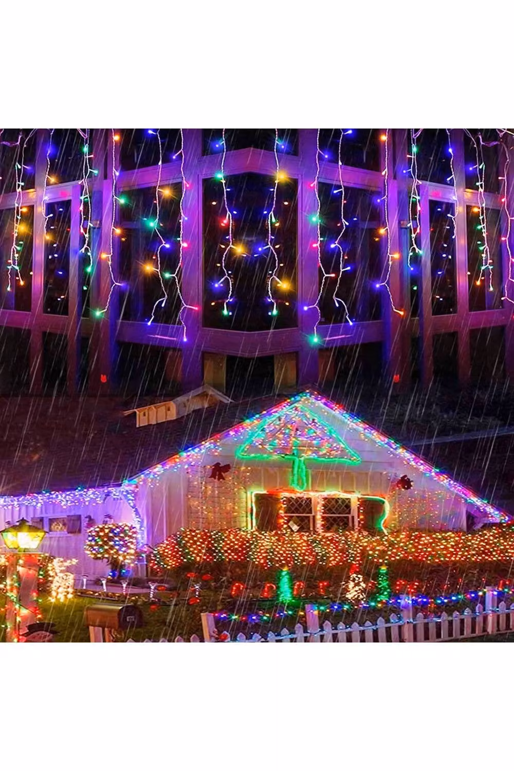 Living and Home Solar-Powered White LED Icicle String Lights with Remote Control and Dusk Sensor – 1