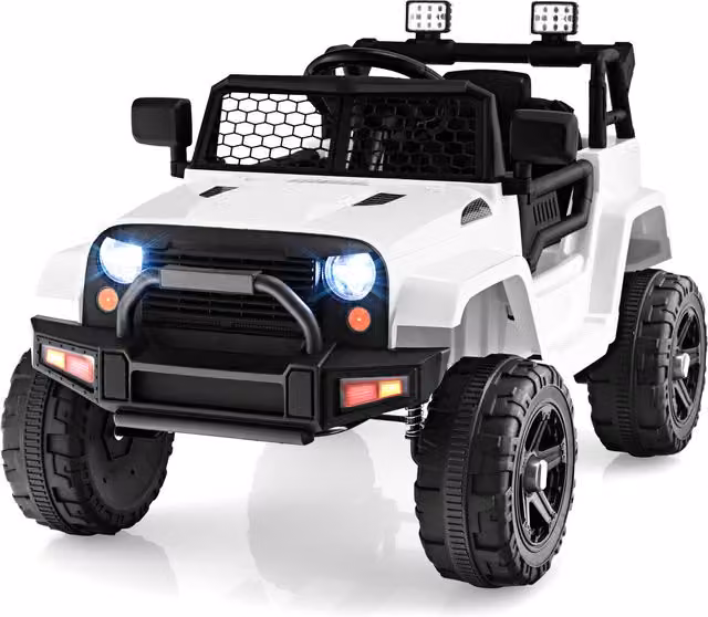 Costway White Electric Ride on Car Toy with Light and Sound and Rechargeable Battery