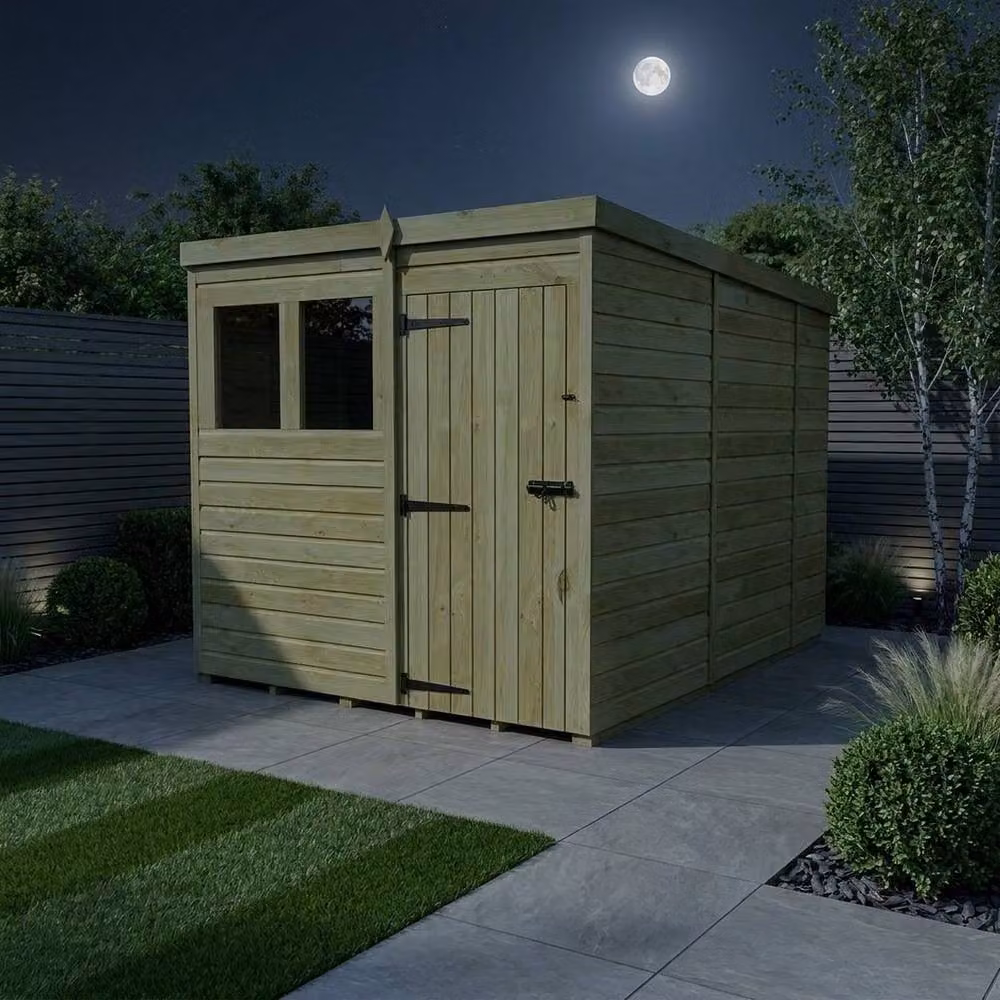 Buttercup Farm Brown Timber Pent Garden Shed with Single Door and Windows, W/D/H: 304.8 x 213.36 x 210 cm – 3