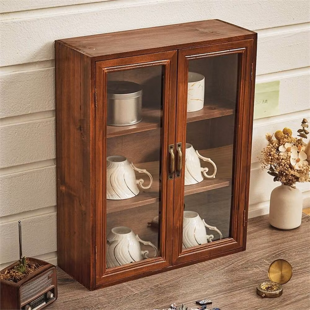 Nordara 3 Tier Vintage Wooden Storage Cabinet and Wall Mounted Shelf in Brown – 2