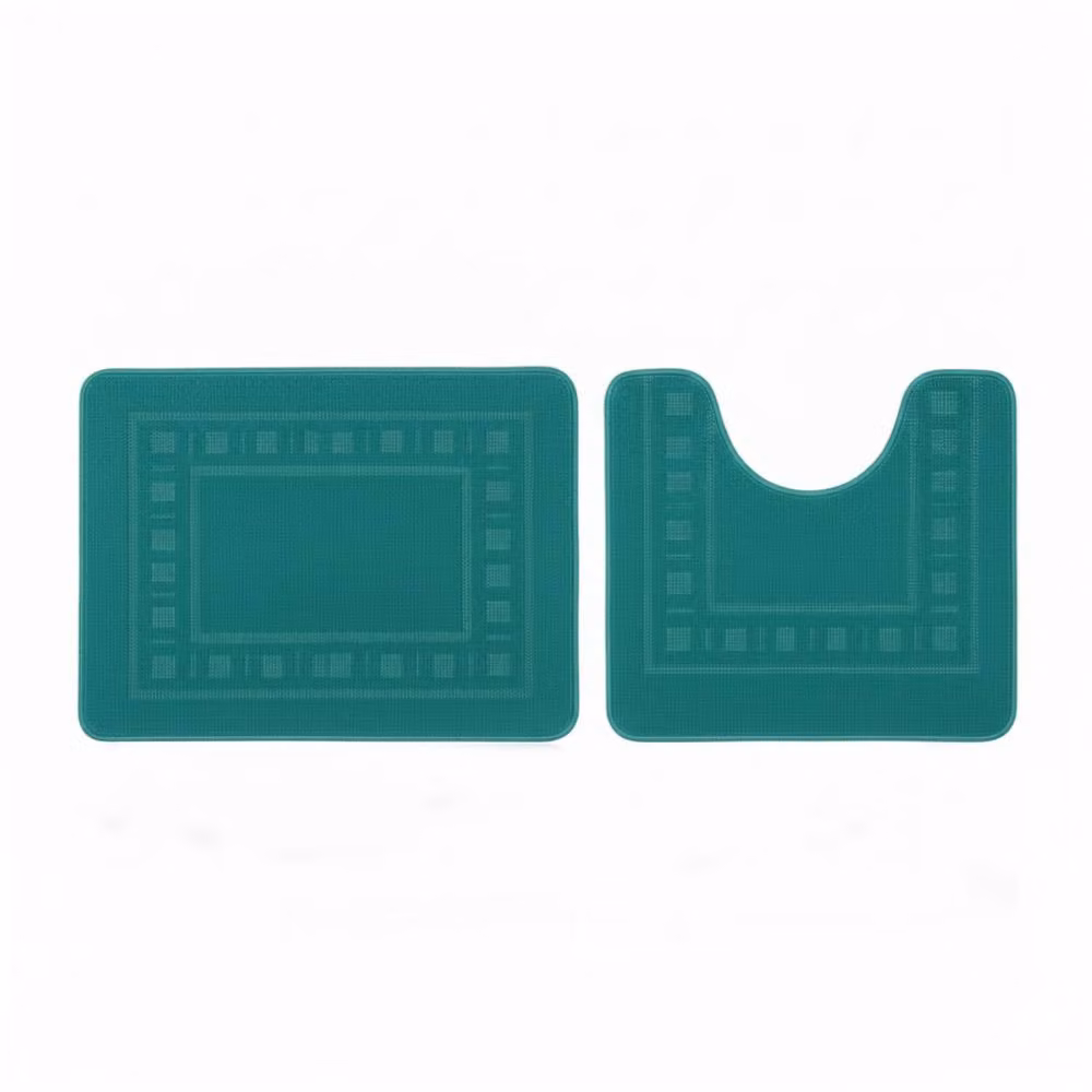 Snug City 2 Piece Box Design Bath Mat Set in Petrol Blue, Non-Slip and Quick-Drying, W: 50 cm x L: 80 cm – 2