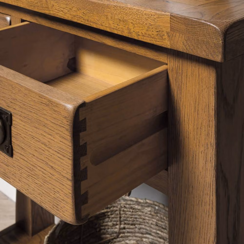 Elm Home And Garden Rustic Oak 2 Drawer Hall Console Table with Shelf in Light Oak – 4