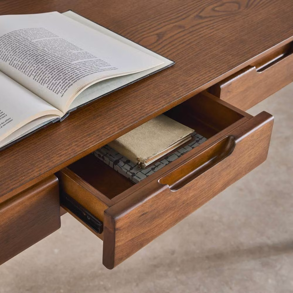 sweeek Modern Writing Desk with Ash Veneer and 2 Drawers in Dark Brown, W/D/H: 120 x 60 x 76 cm – 3