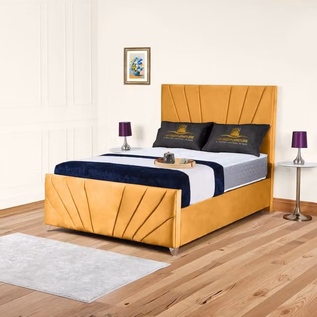 UK Bed Furniture Sunrise Single Gas Lift Storage Bed in Mustard Yellow Velvet Upholstery – 1