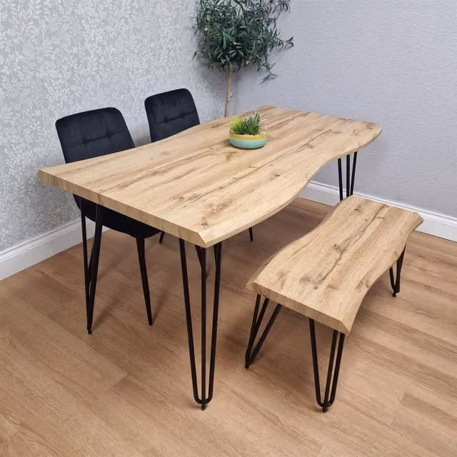 Kosy Koala Modern Dining Set with Rectangular Brown Wood Table, 2 Black Velvet Chairs and Bench
