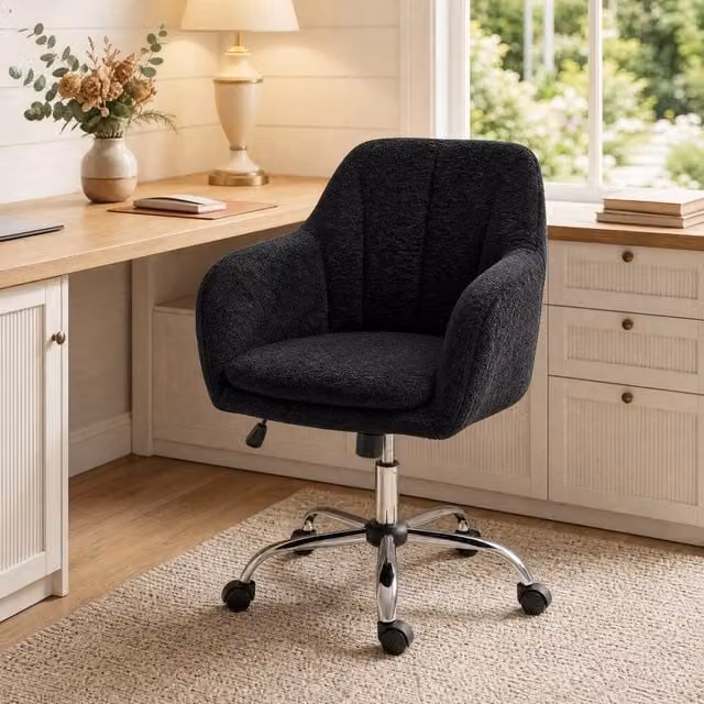 STILVORA Modern Black Fabric Upholstered Task Chair with Armrests and 360 Degree Swivel Wheels
