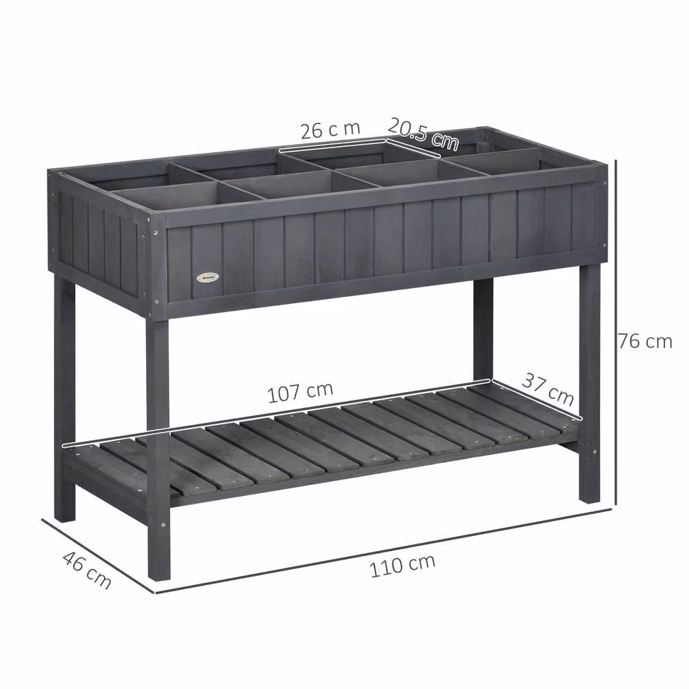 OUTSUNNY Wooden Herb Planter Stand with 8 Cubes and Bottom Shelf, Dark Grey – 3