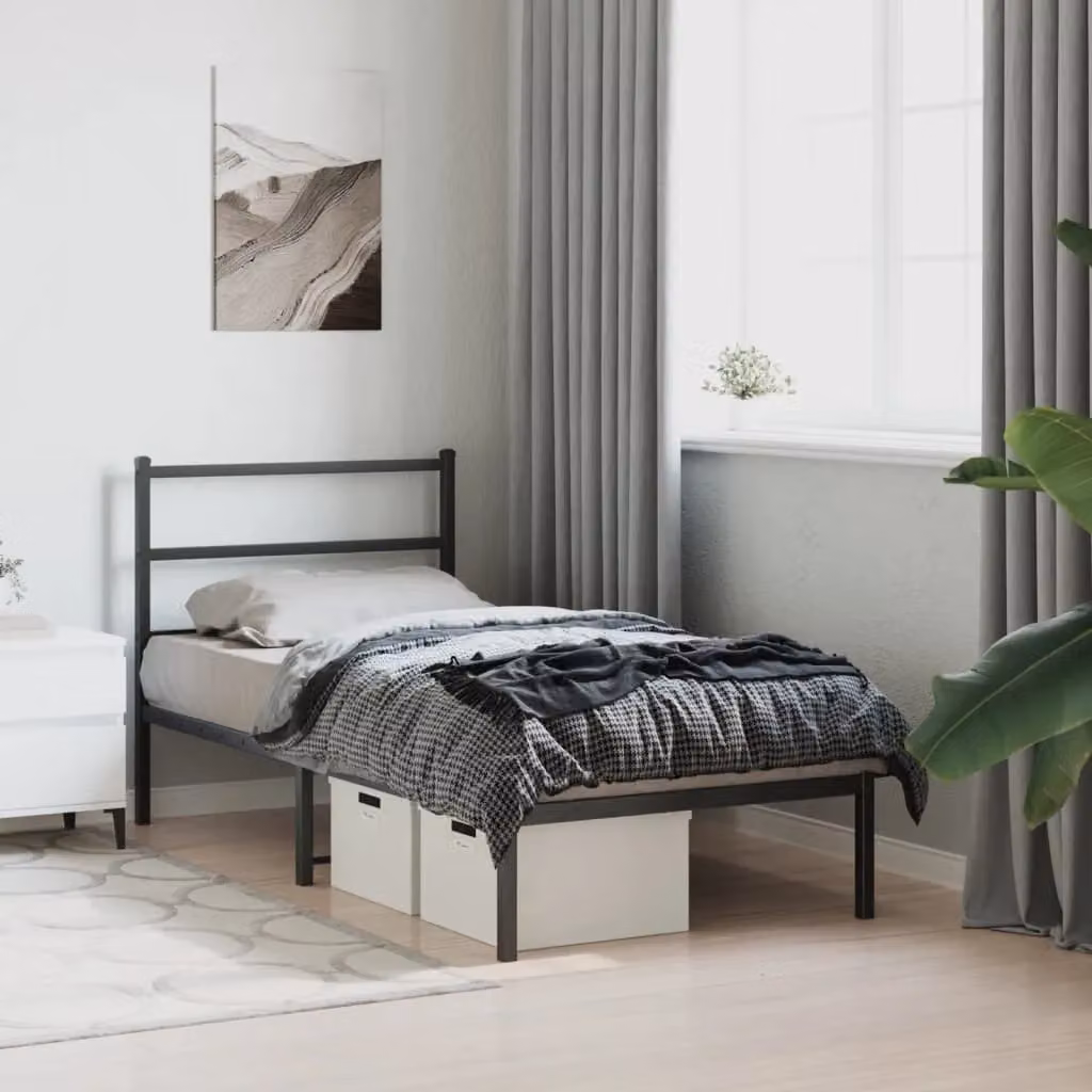 Berkfield Home Metal Bed Frame with Headboard, Black, W/D/H: 90 x 200 cm – 2