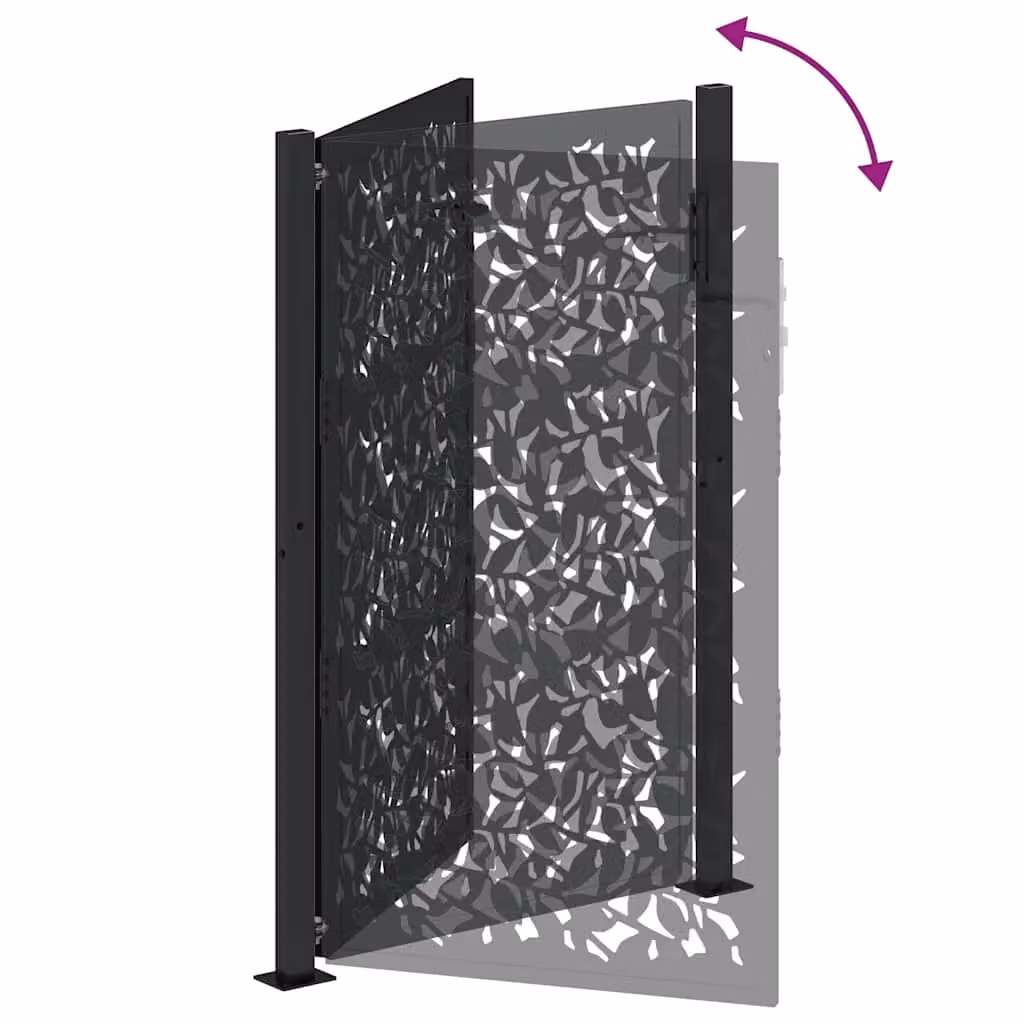 Berkfield Black Steel Leaf Design Garden Gate, W: 105 cm, H: 155 cm – 5