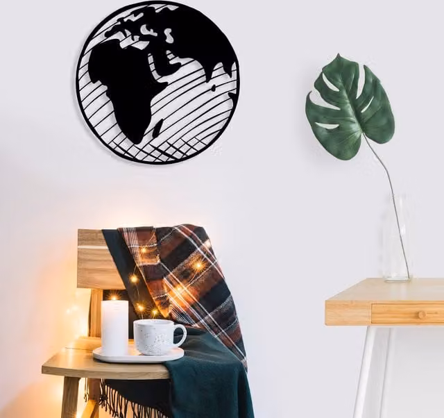 Decortie Our Planet Metal Wall Art Decorative Object, Black