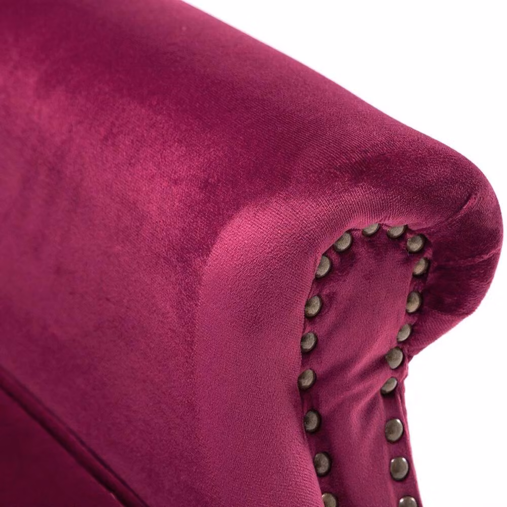 FORGEVIO Modern High Back Occasional Wing Chair in Pink Velvet Fabric with Oak Wood Legs – 3