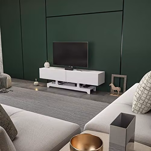 Decorotika Modern White TV Cabinet with Open Shelf, Width: 160 cm – 1