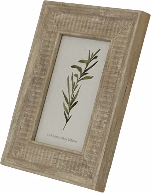 KDMK Single Rectangular Tabletop Photo Frame in White with Natural Wood Rustic Textured Finish, 10 x 15 cm