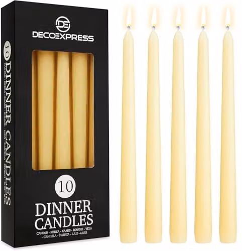Deco Express Set of 10 Classic Taper Candles in Beige