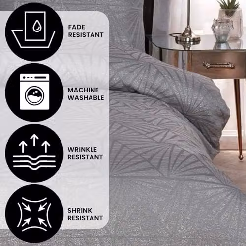 Sleepdown Silver Geometric Lurex Jacquard Duvet Cover and Pillowcase Set, Single, W: 135 cm, L: 200 cm – 4