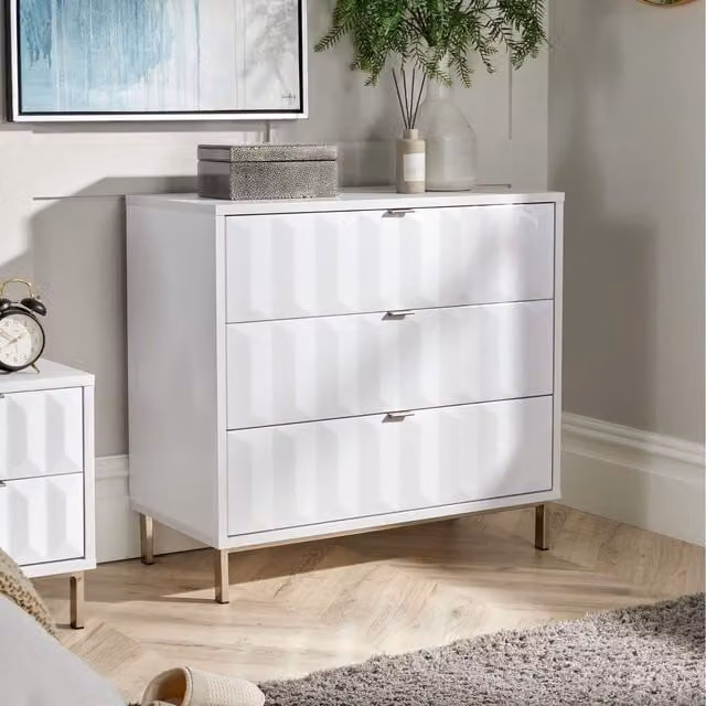 Home Source Siena Modern High Gloss 3 Drawer Chest Bedroom Storage Unit in White and Grey