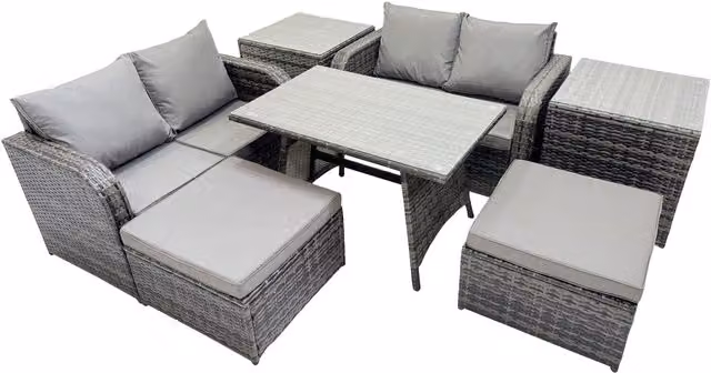 Fimous 6-Seater L-Shape Outdoor Rattan Sofa Set with Coffee Table in Anthracite Grey