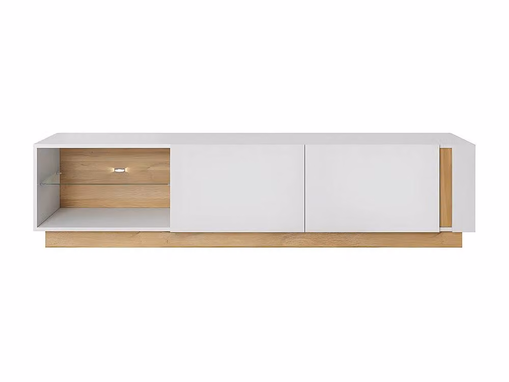 Vente-unique MURARI TV Stand with 2 Doors, 2 Recesses and LED Lighting in Gloss White and Light Oak – 2