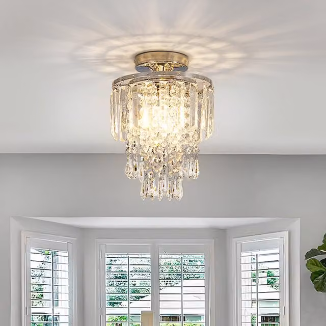 Living Star Elegant Multi Layered Crystal Ceiling Fixture in Silver and Chrome