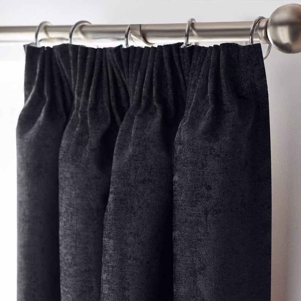 Luxury Living Blackout Chenille Pencil Pleat Curtains in Black, Width: 117 cm, Drop: 183 cm – 2