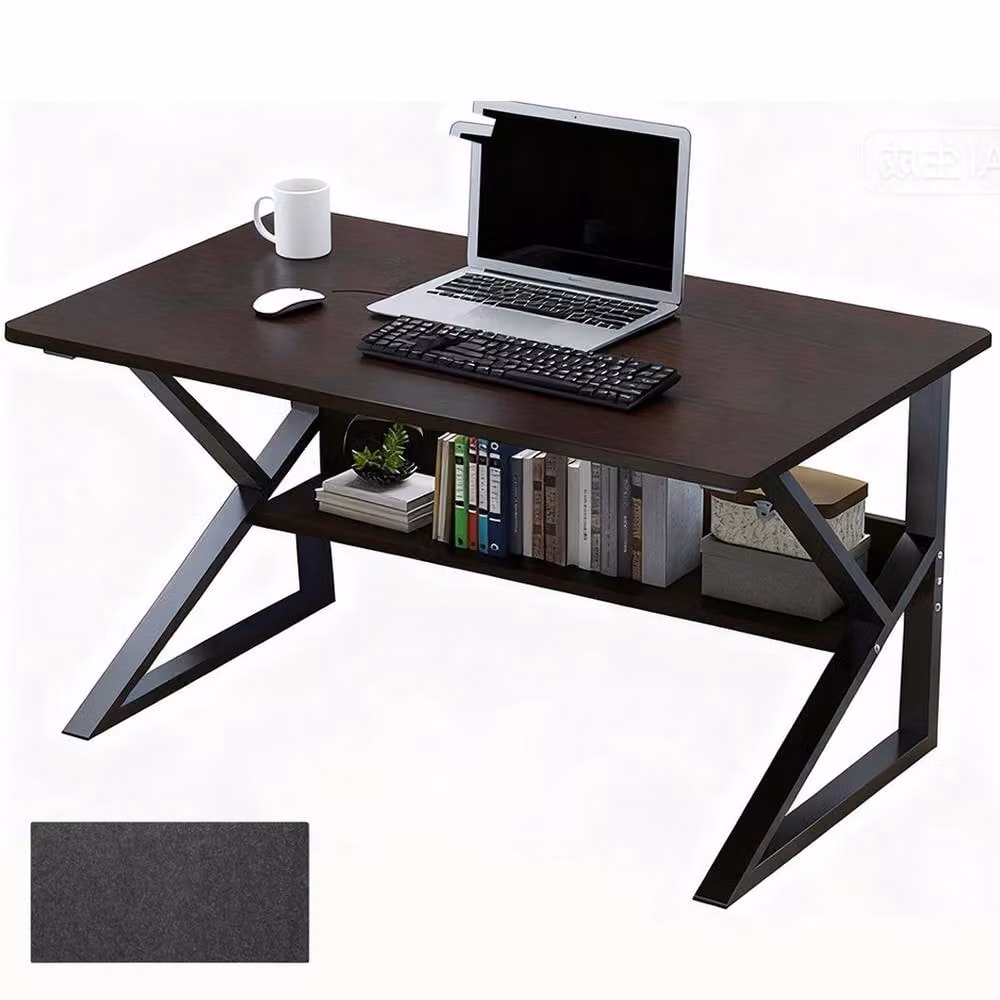 Ventryn Modern Computer Desk and Home Office Workstation with Storage Shelf in Black – 2