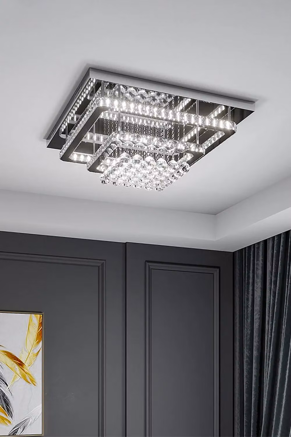 Living and Home Modern Crystal LED Flush Mount Ceiling Light in Chrome and Transparent – 2