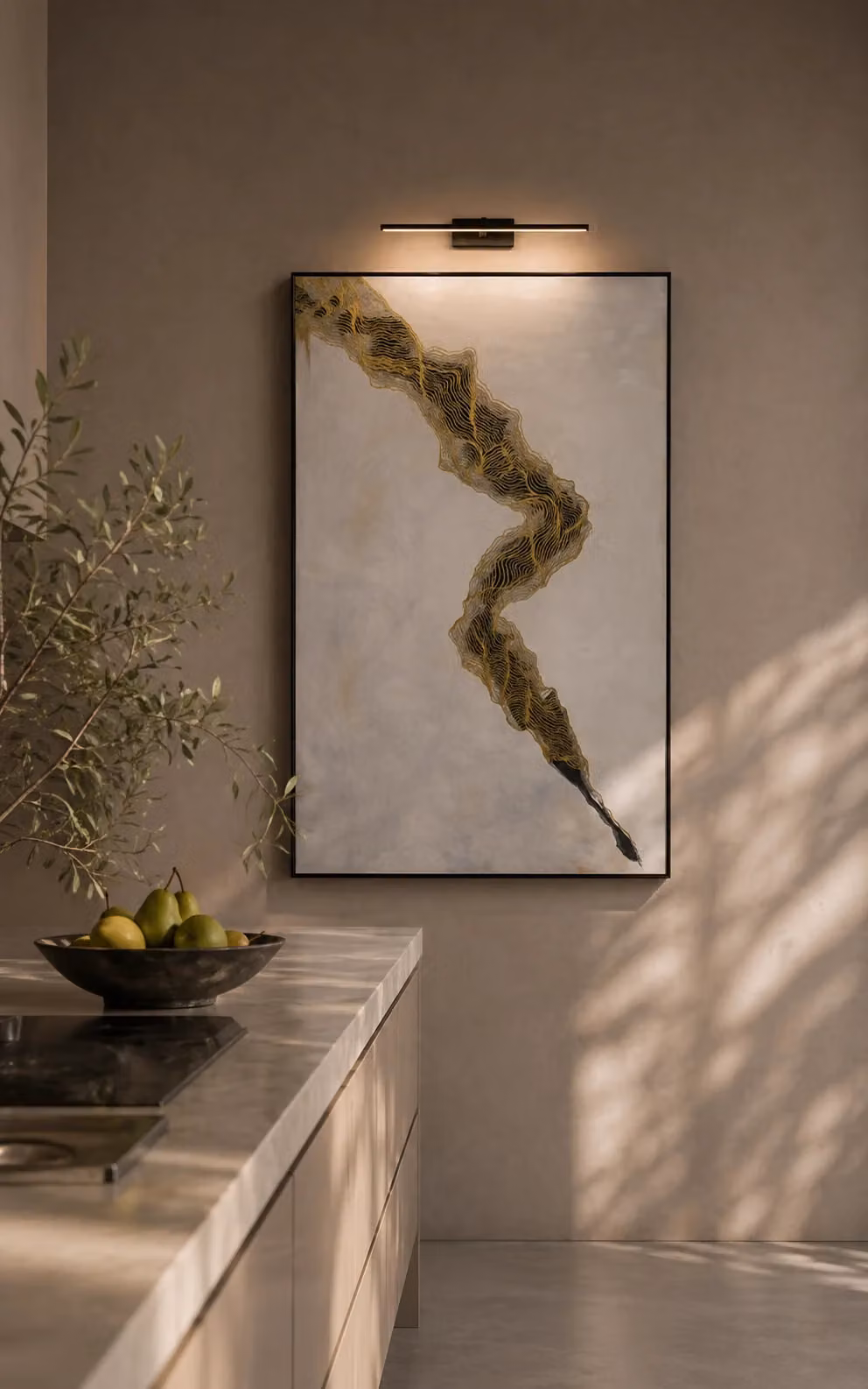 Tommy Franks Bolt Modern Abstract Wall Art Painting Reproduction in Gold, Black and White, W: 120 cm, H: 75 cm