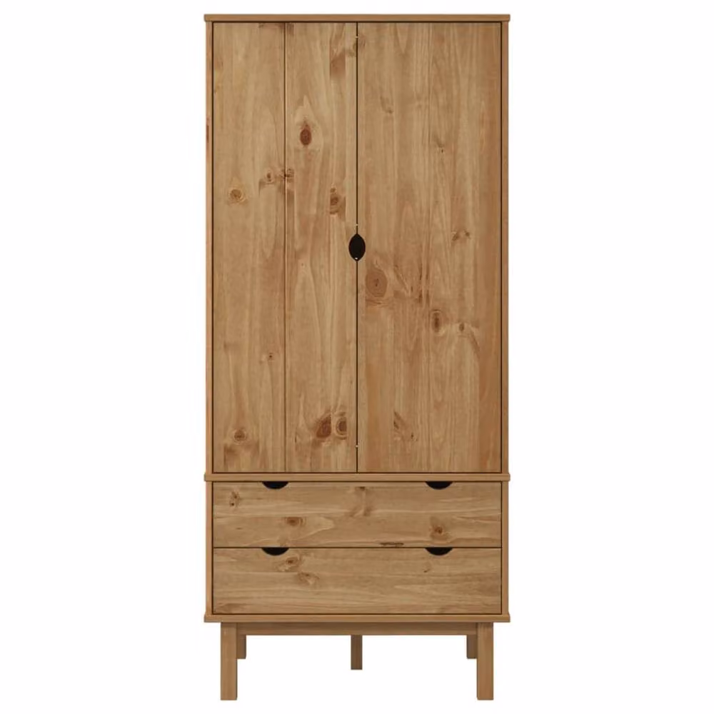 Berkfield Home OTTA Wardrobe in Brown Solid Pine with Integrated Drawers and Shelves, W/D/H: 76.5 x 53 x 172 cm – 3