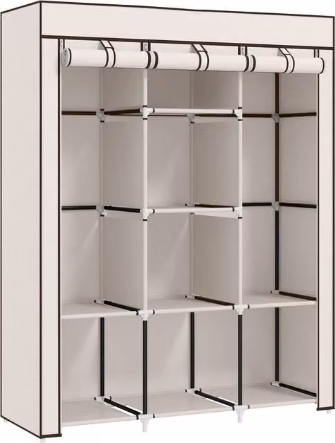 HOMCOM Portable Fabric Wardrobe with Roll Shutter, Hanging Rod and Internal Shelves, White, W/D/H: 125 x 43 x 162.5 cm – 1