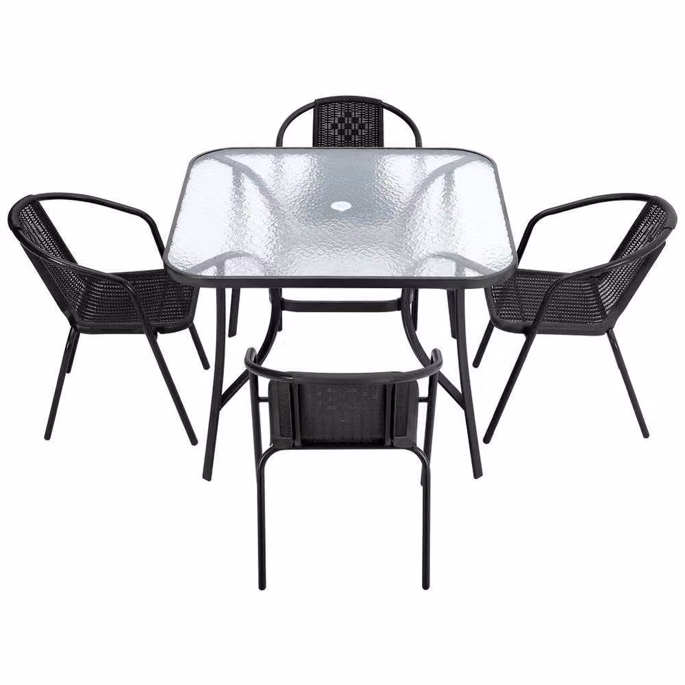 Garden Sanctuary Square 4-Person Garden Dining Table and Chairs Set with Black Tempered Glass – 3