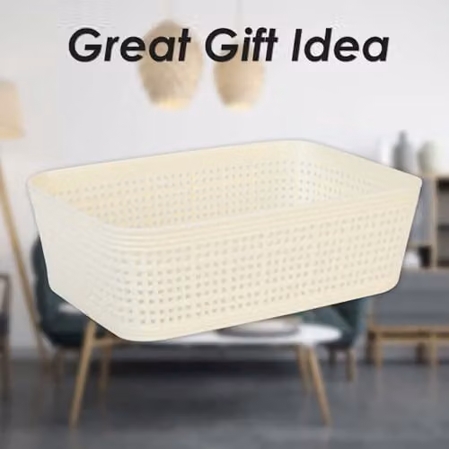 VFM e-Store Open Weave Plastic Storage Baskets, 2 Pack, Beige and Green, W/H: 19.0 x 6.0 cm – 2