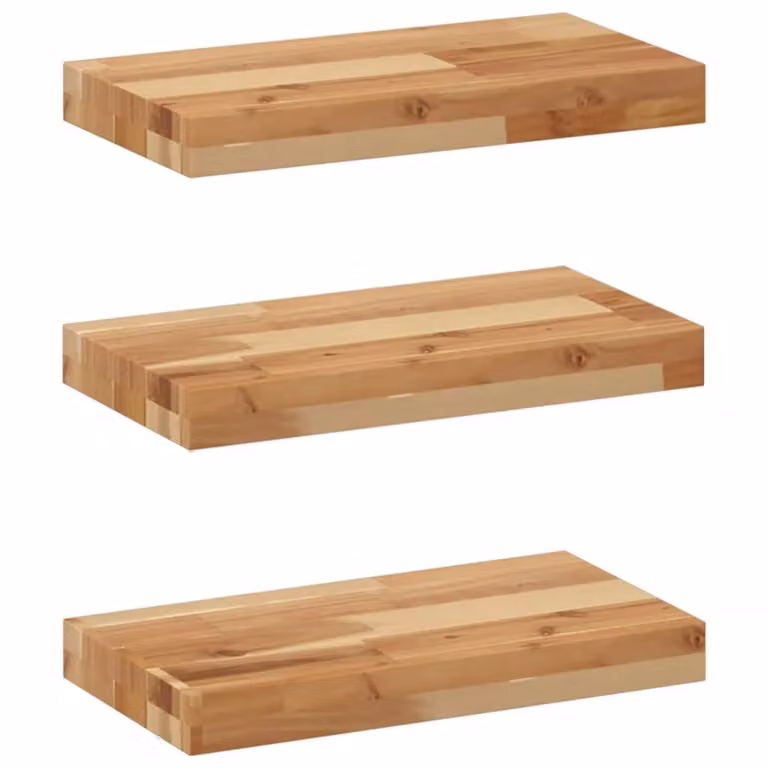 Berkfield Home Set of 3 Oil Finished Solid Wood Acacia Floating Shelves, Brown, W: 40 cm, D: 20 cm, H: 4 cm