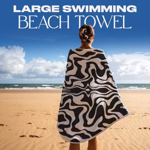 OHS Black and White Swirl Microfibre Quick-Drying Beach Towel, W/H: 71 x 152 cm – 2
