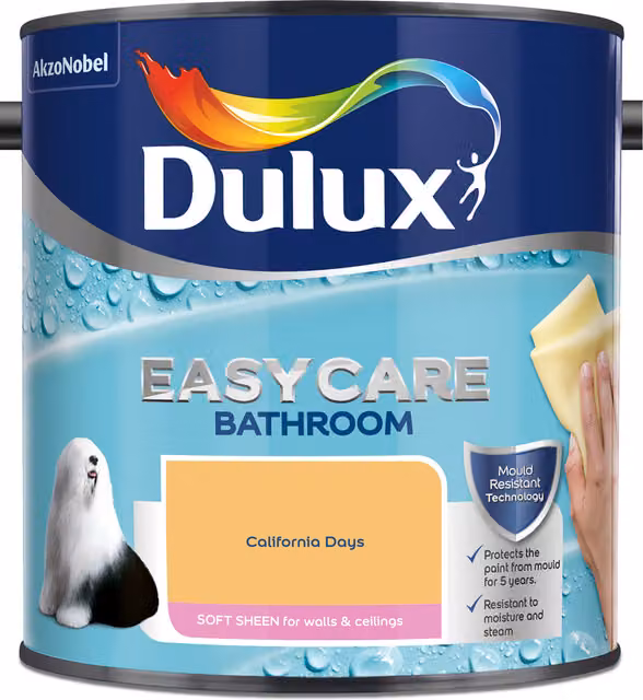 Dulux Easycare Bathroom Mould Resistant Satin Gloss Paint, Yellow, 2.5 l – 3