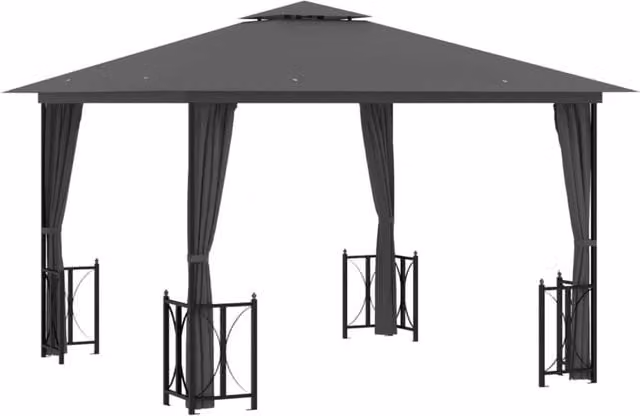 Berkfield Home Gazebo with Sidewalls and Double Roof, Anthracite, W/D/H: 300 x 300 x 265 cm