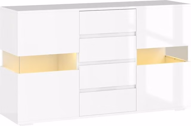 HOMCOM Modern High Gloss White MDF Sideboard with Integrated LED Lighting W/D/H: 120 x 41.3 x 70 cm