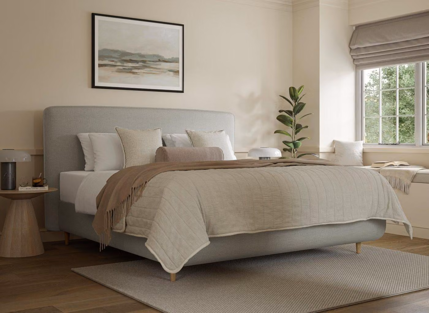 Tempur Sensory Arc Modern Upholstered Bed Frame in Grey Fabric