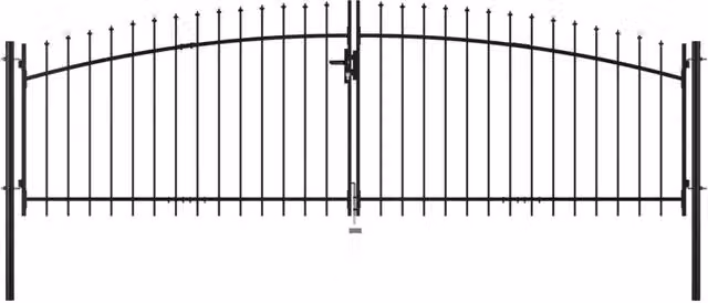 Berkfield Home Double Door Steel Fence Gate with Spear Top, Black, W: 400 cm, H: 200 cm – 1