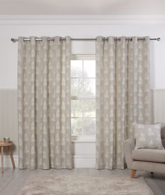 Sundour Esher Fern Leaf Eyelet Curtains in Grey, Width: 168 cm, Drop: 229 cm