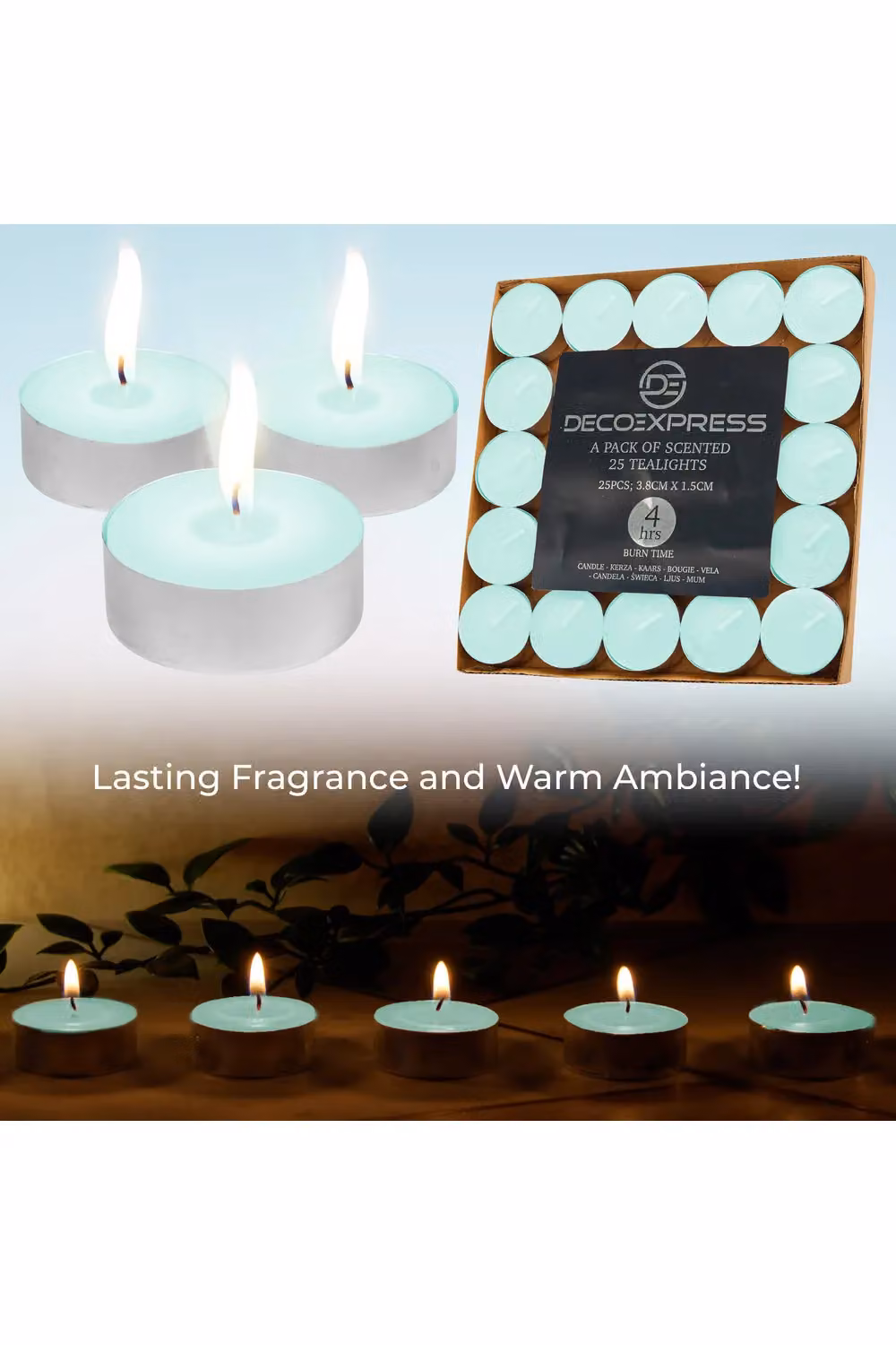 Deco Express Scented Tealight Candles, Fresh Sheets, Green, 25 Pack – 7