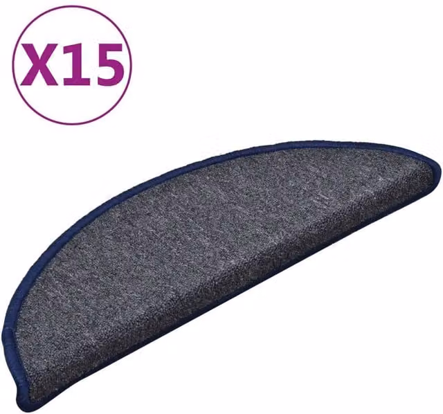 Berkfield Home Self-Adhesive Carpet Stair Treads, 15 Pieces, Dark Grey and Blue, W: 56 cm, D: 17 cm, H: 3 cm